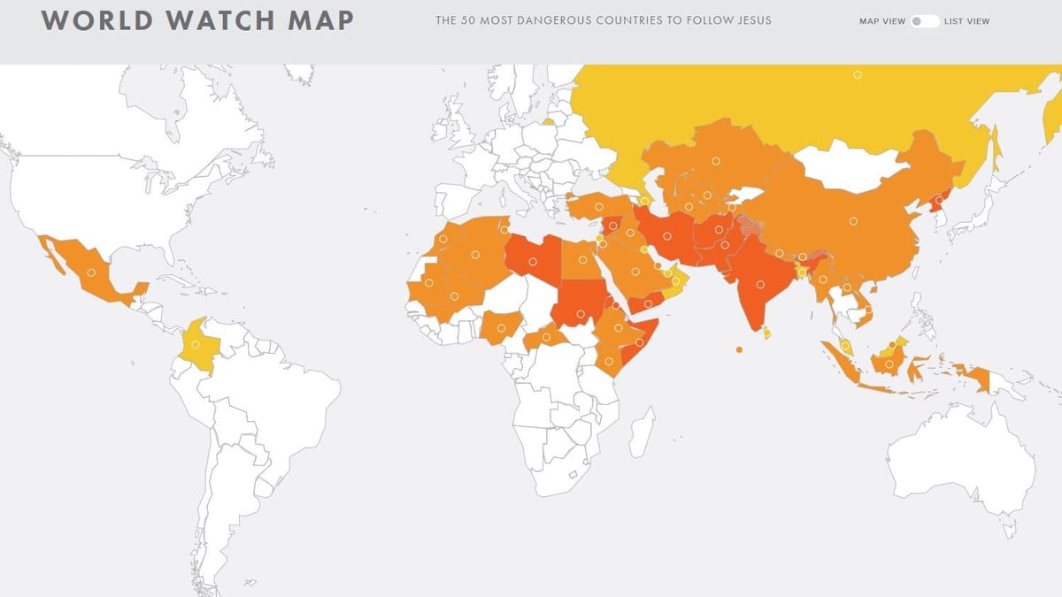 The BFD Global Persecution Of - Cropped Christian Persecution Map 