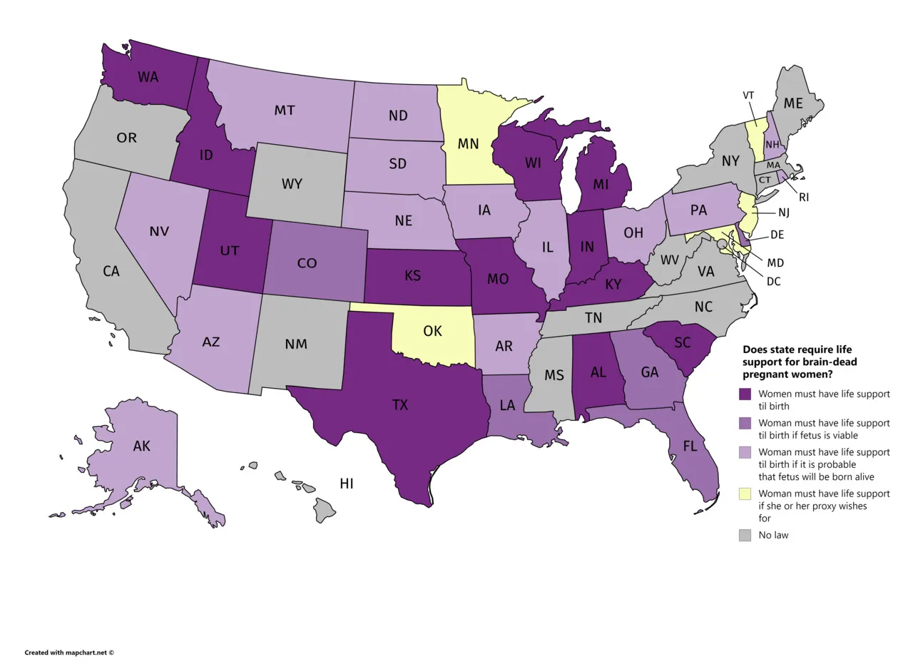 Map of the Day: States that require life-support for brain-dead pregnant women