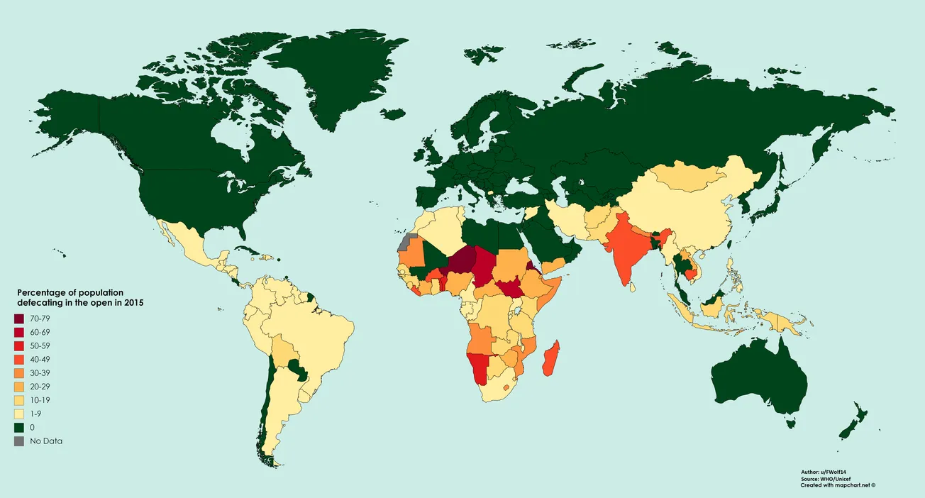 Map of the Day: Countries Where they Defecate Outside