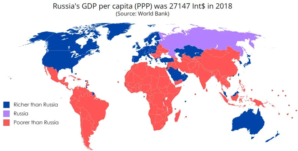 Map of the Day: Countries Richer or Poorer Than Russia