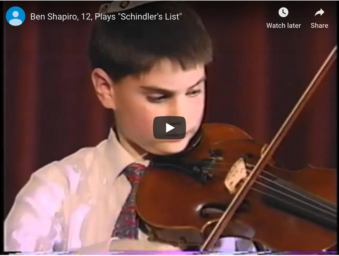 Ben Shapiro, 12, Plays ‘Schindler’s List’