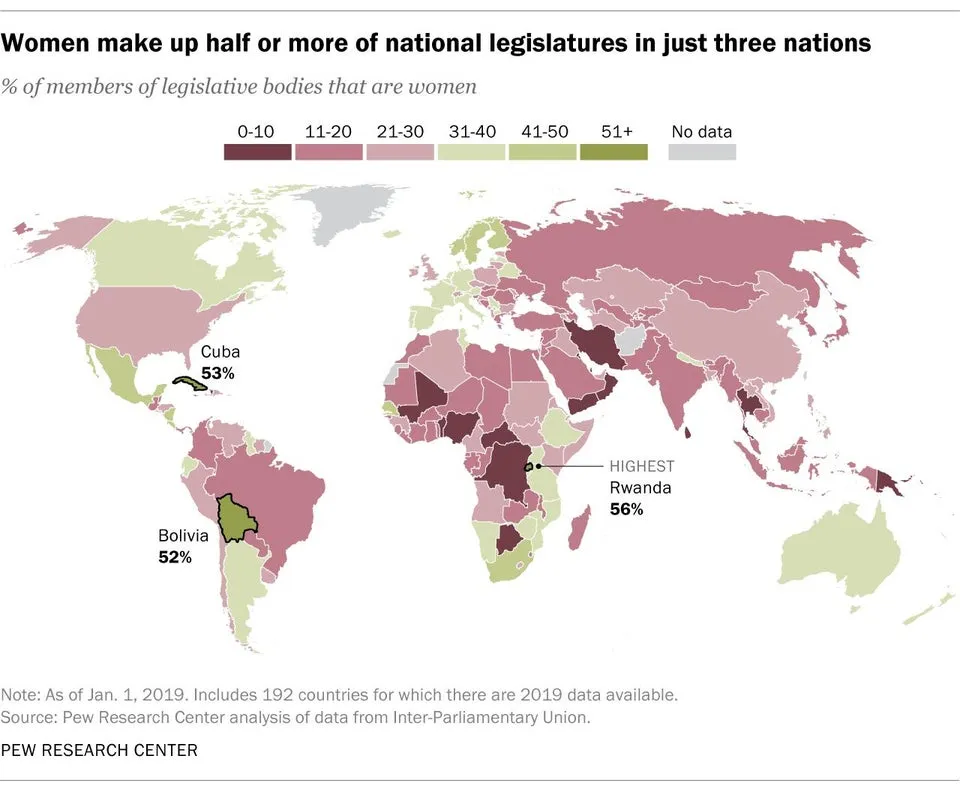 Map of the Day: Women’s Share of National Parliaments Across the World