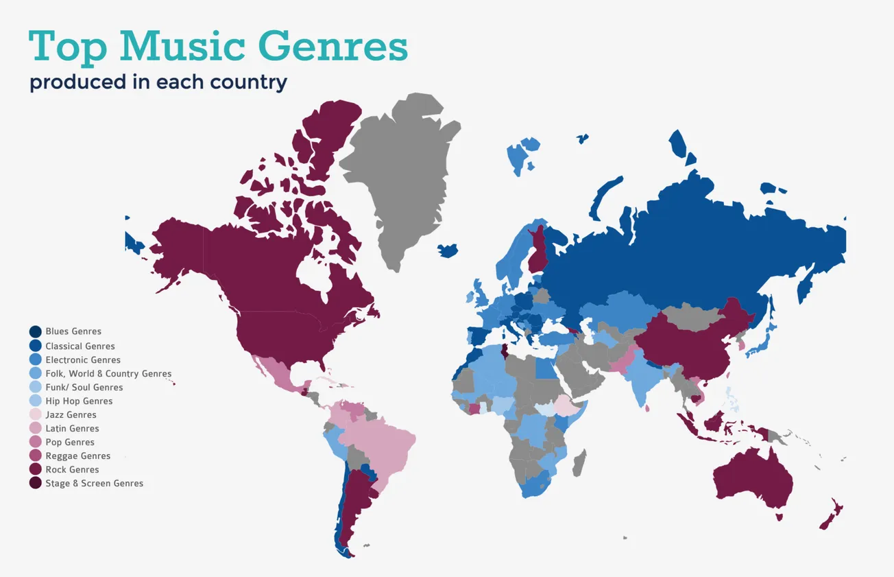 Map of the Day: The Genre of Music Each Country Produces the Most