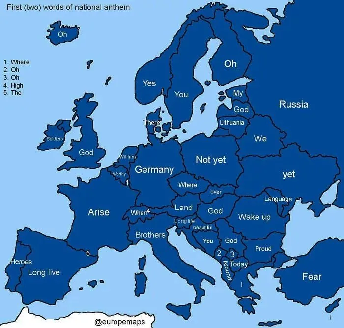 Map of the Day: The First Word of Each European Anthem.