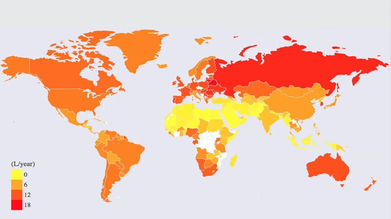 Map of the Day: Alcohol Consumption in each Country