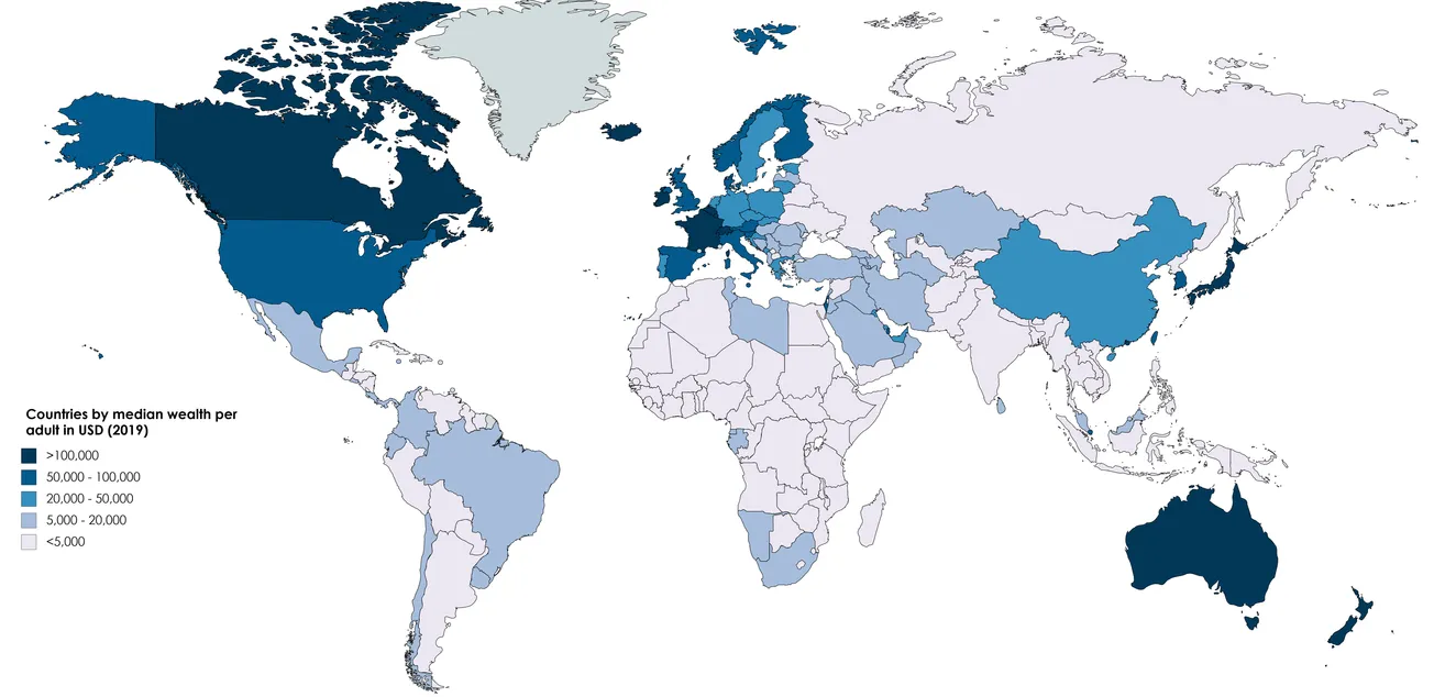 Map of the Day: Countries by Median Wealth per Adult
