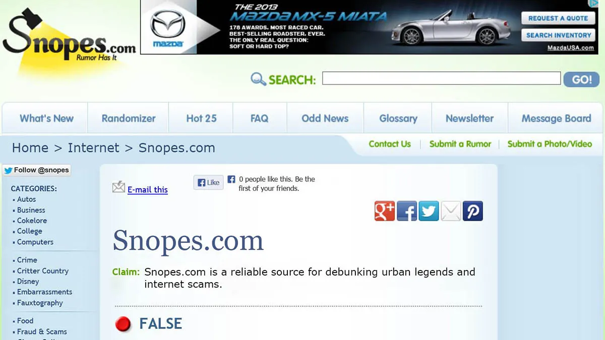 Snopes: How to Lose a Reputation in One Easy Step