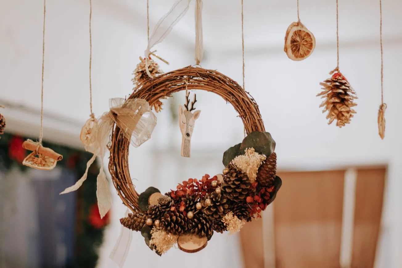 gold and red hanging decor