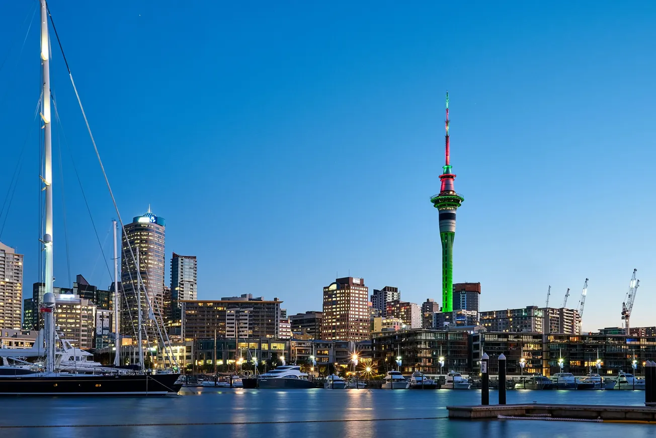 city skyline during night time