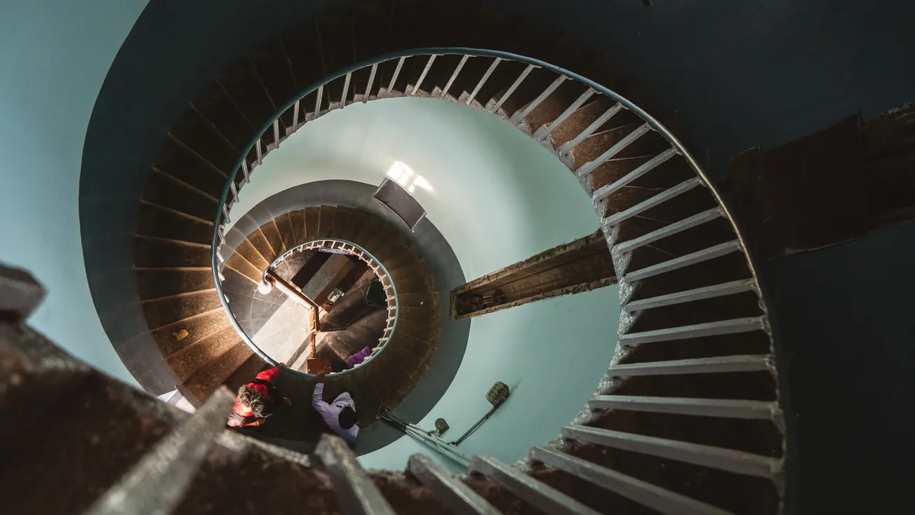 two men on stairs