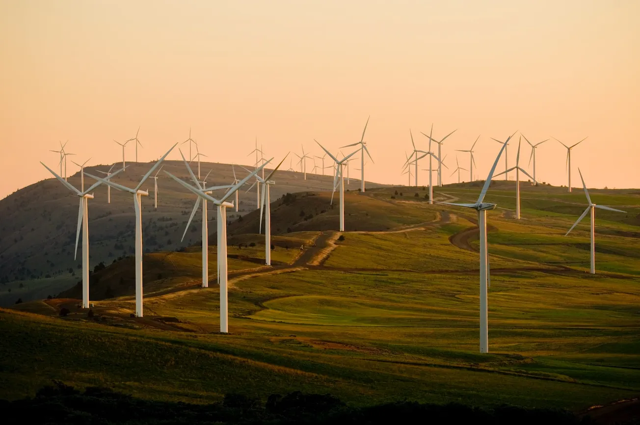 windmills on green field under white sky during daytime